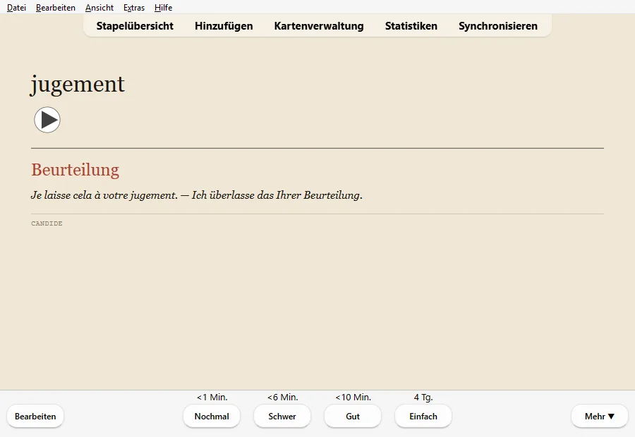 Rückseite der Karte mit Übersetzung und Beispiel