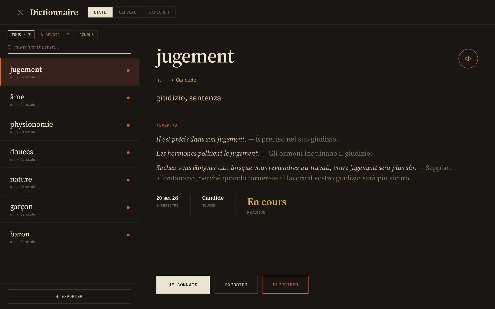Il dizionario con sette parole salvate